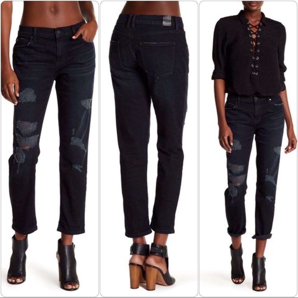 Level 99 Sienna Distressed Relaxed Straight Jeans Black 25 Ankle Grunge Edgy